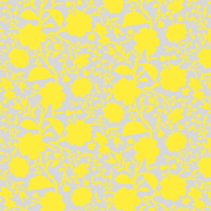 True Colors Wildflower in Daisy features bold yellow silhouettes of tangled blooming vines contrasted against a soft grey background. This modern floral print highlights interesting color combinations, kickstarts quilts, and brings every project to life.