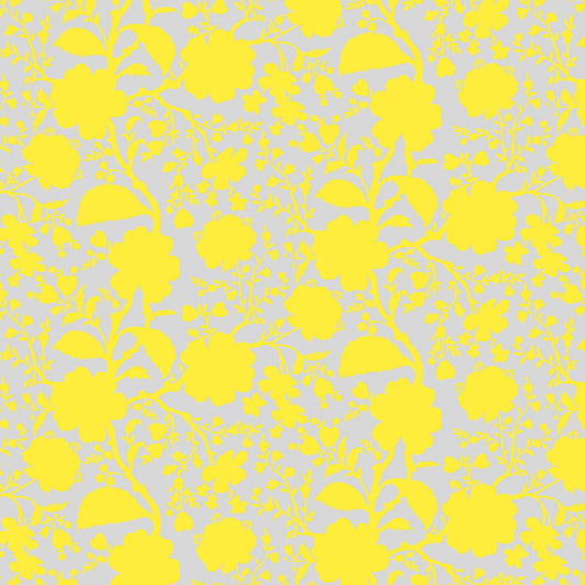 True Colors Wildflower in Daisy features bold yellow silhouettes of tangled blooming vines contrasted against a soft grey background. This modern floral print highlights interesting color combinations, kickstarts quilts, and brings every project to life.