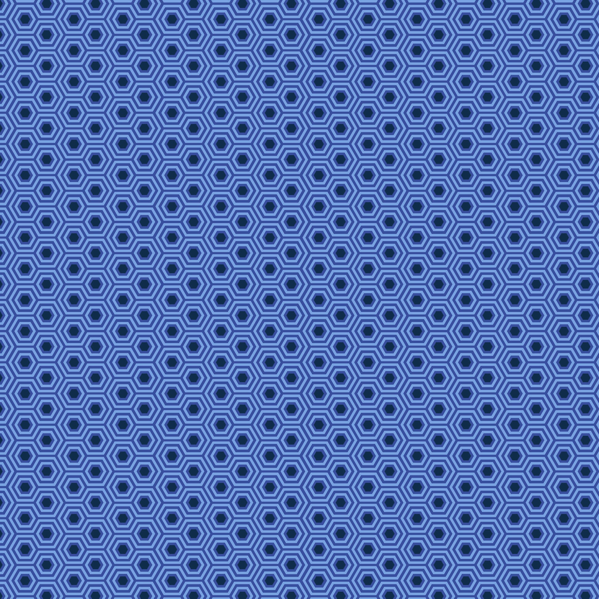 True Colors Hexy in Deep Sea features bold dots of navy blue that form the centers of bright blue hexagons.