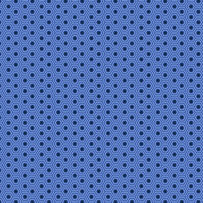 True Colors Hexy in Deep Sea features bold dots of navy blue that form the centers of bright blue hexagons.