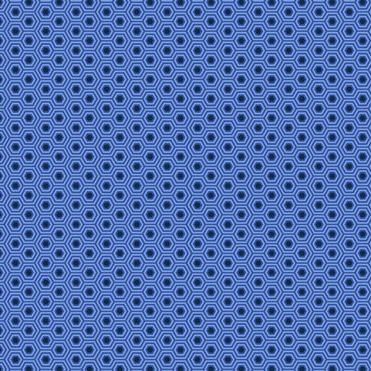 True Colors Hexy in Deep Sea features bold dots of navy blue that form the centers of bright blue hexagons.