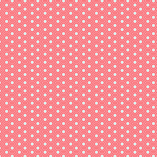 True Colors Hexy in Flamingo features bright dots of soft white that form the centers of small pink hexagons.