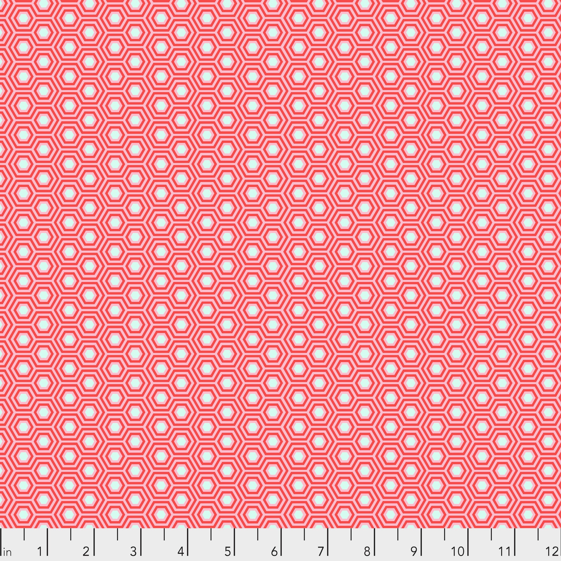 True Colors Hexy in Flamingo features bright dots of soft white that form the centers of small pink hexagons.