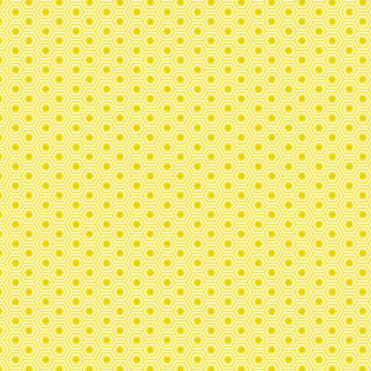 True Colors Hexy in Sunshine features bright dots of gold that form the centers of small yellow hexagons.