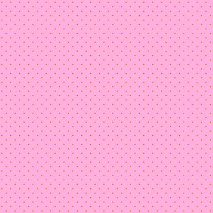 True Colors Tiny Dots in Candy features tiny red pin dots on a pink background.