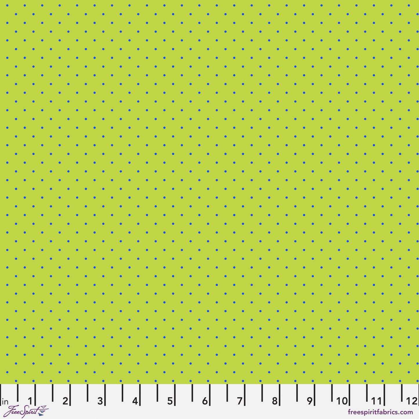 True Colors Tiny Dots in Meadow features tiny navy blue pin dots on a lime green background.