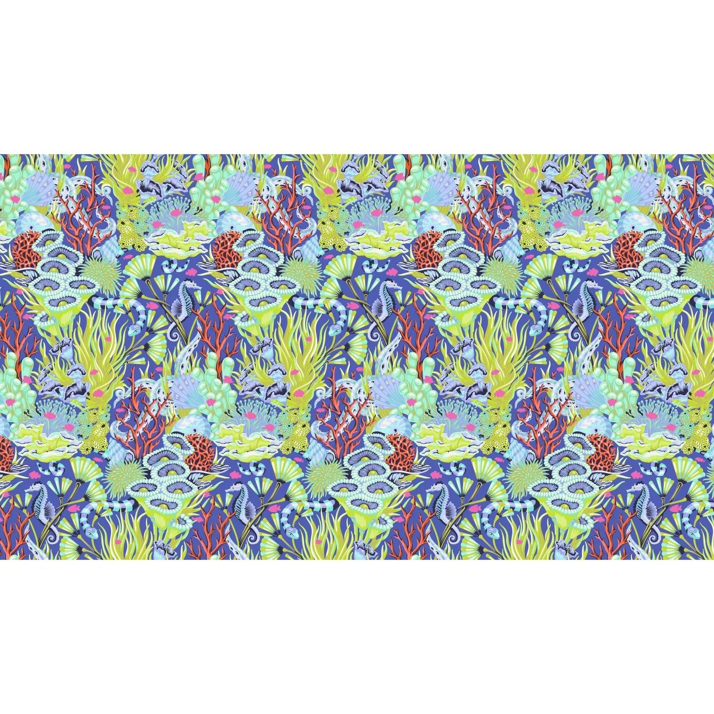 Colorful underwater scene with sea creatures and coral on a blue background