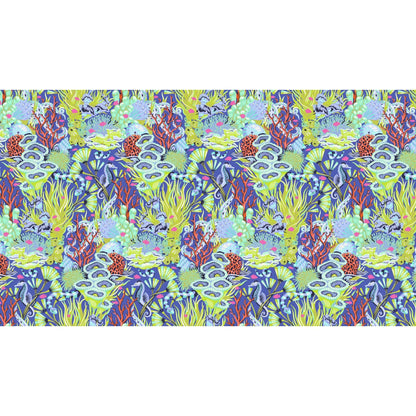 Colorful underwater scene with sea creatures and coral on a blue background