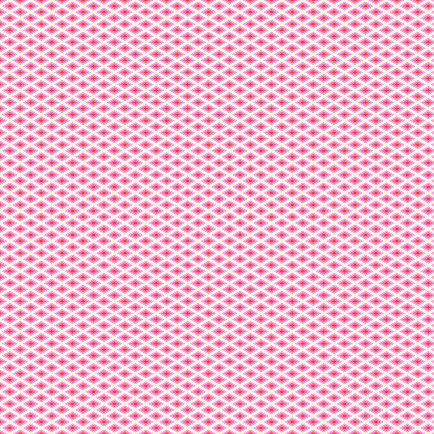 A fine, all-over geometric lattice of tiny diamond shapes in a crisp white and hot pink