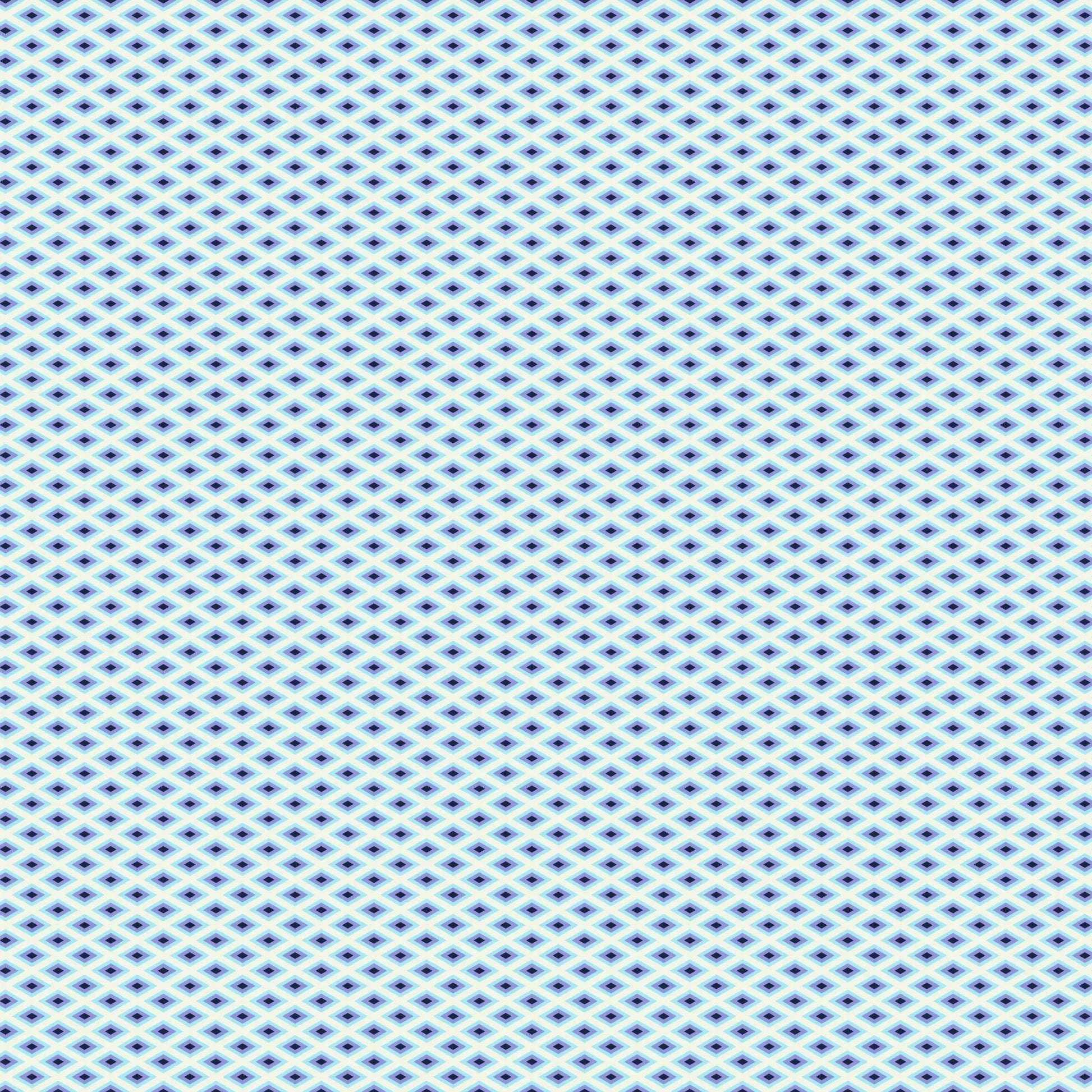 A fine, all-over geometric lattice of tiny diamond shapes in a crisp white and aqua blue