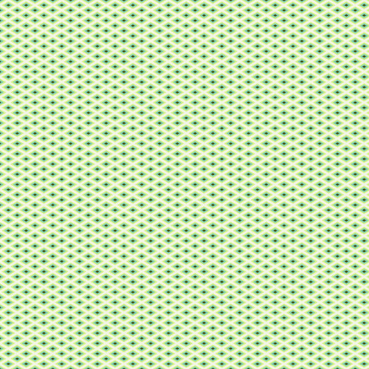 A fine, all-over geometric lattice of tiny diamond shapes in a crisp white and lime green