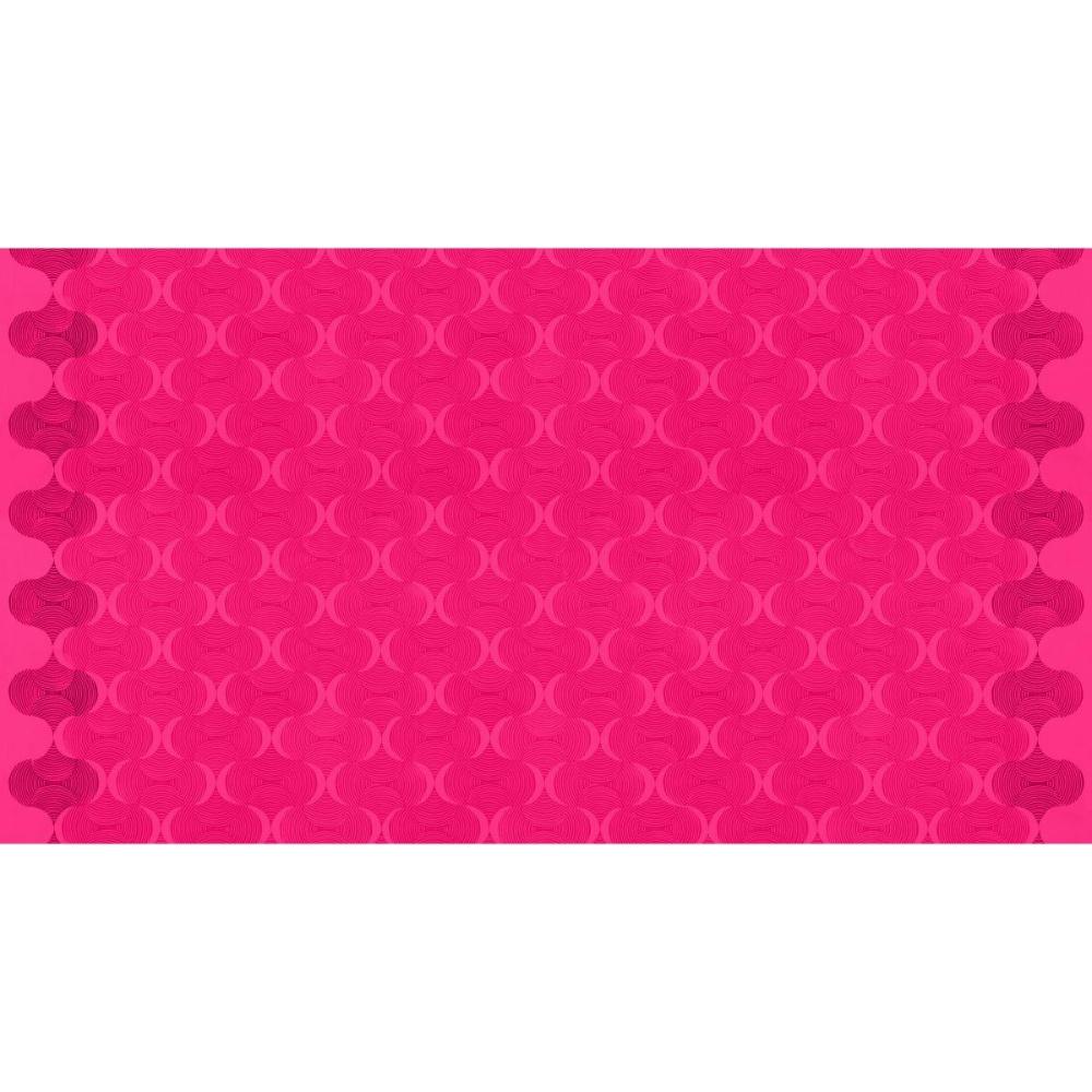 Grace Mindful in Fuchsia features large, undulating pink waves on a fuchsia background. This bright, textured ogee design includes a darker stripe of color parallel to each selvage edge.