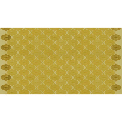 Grace Mindful in Gold features large, undulating gold waves on a pale yellow background. This bright, textured ogee design includes a darker stripe of color parallel to each selvage edge.