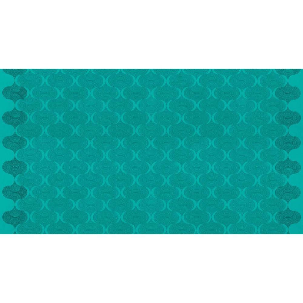 Grace Mindful in Teal features large, undulating teal waves on a bright, turquoise background. This textured ogee design includes a darker stripe of color parallel to each selvage edge.