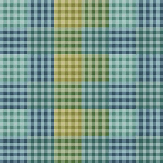 Plaid pattern with green, blue, and teal colors