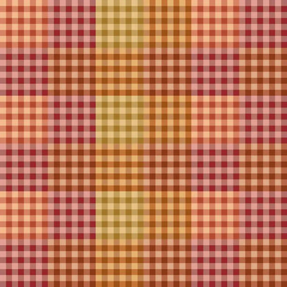 Plaid pattern with red, yellow, and orange colors.