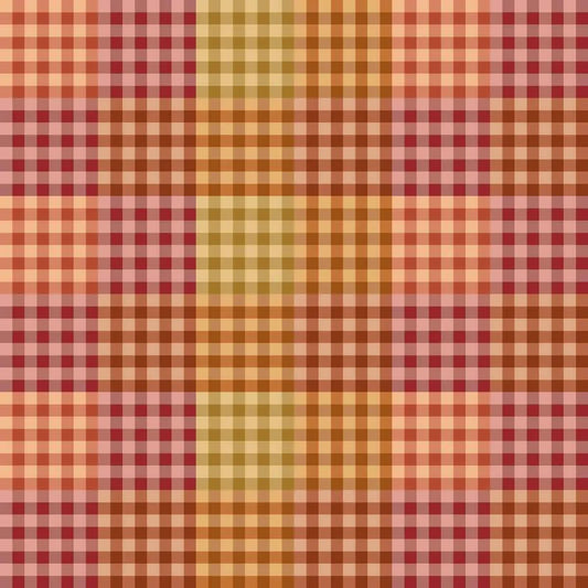 Plaid pattern with red, yellow, and orange colors.