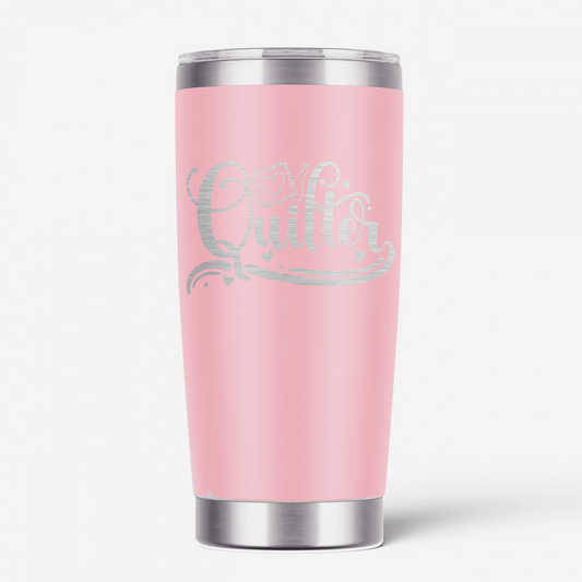 This Quilter Tumbler is a concise way to share with everyone that you are a creative powerhouse, a color-coordinating whiz, and a mathematical maven with the patience of a saint! This laser-engraved 20-oz light pink and silver tumbler has double walls and a vacuum seal to keep your favorite drinks cold or hot for hours on end.