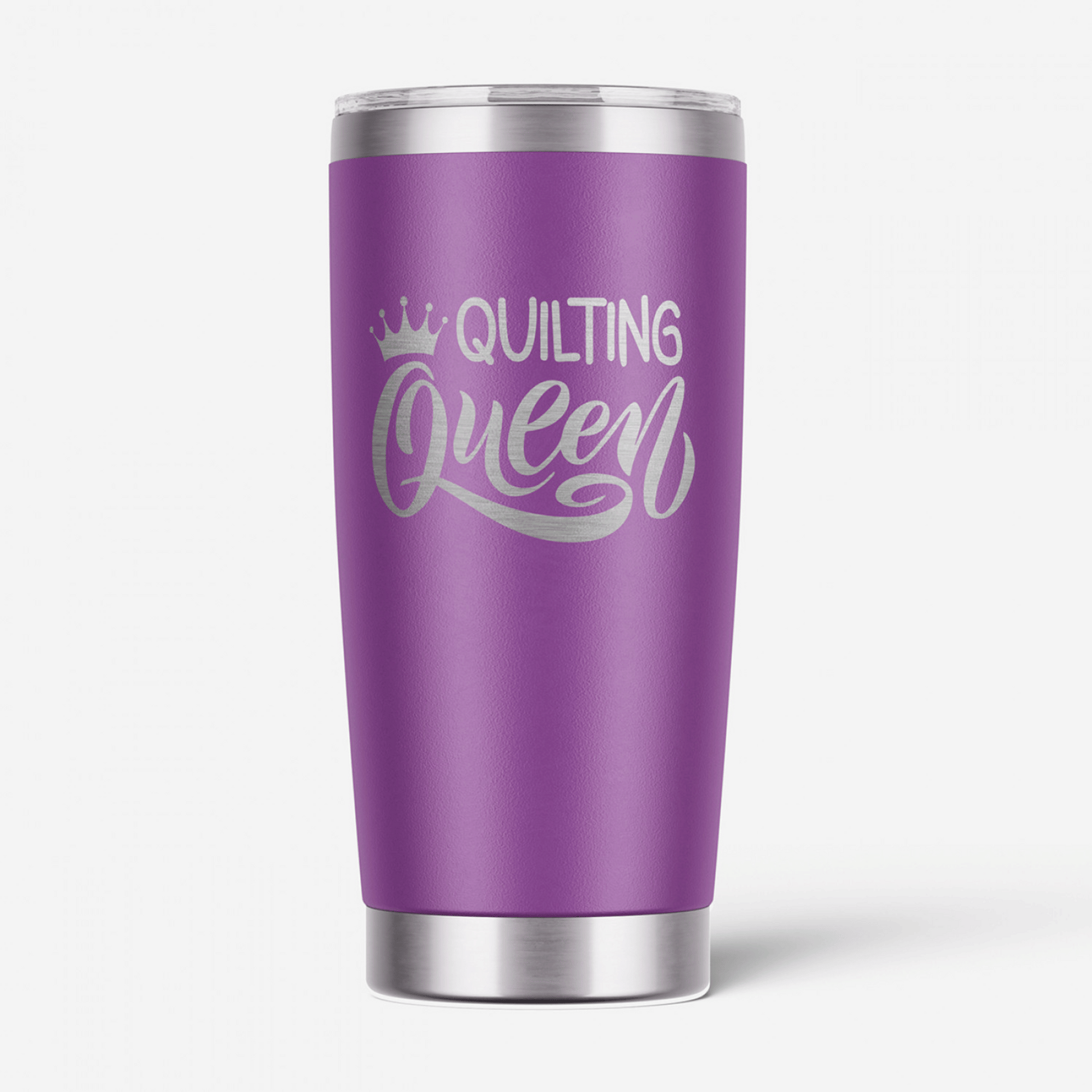 This Quilting Queen Tumbler is a fantastic way to proclaim you're the best at what you do and you're deservedly proud of it. This laser engraved, 20 oz purple and silver tumbler has double walls and a vacuum seal to keep your favorite drinks cold or hot for hours on end.