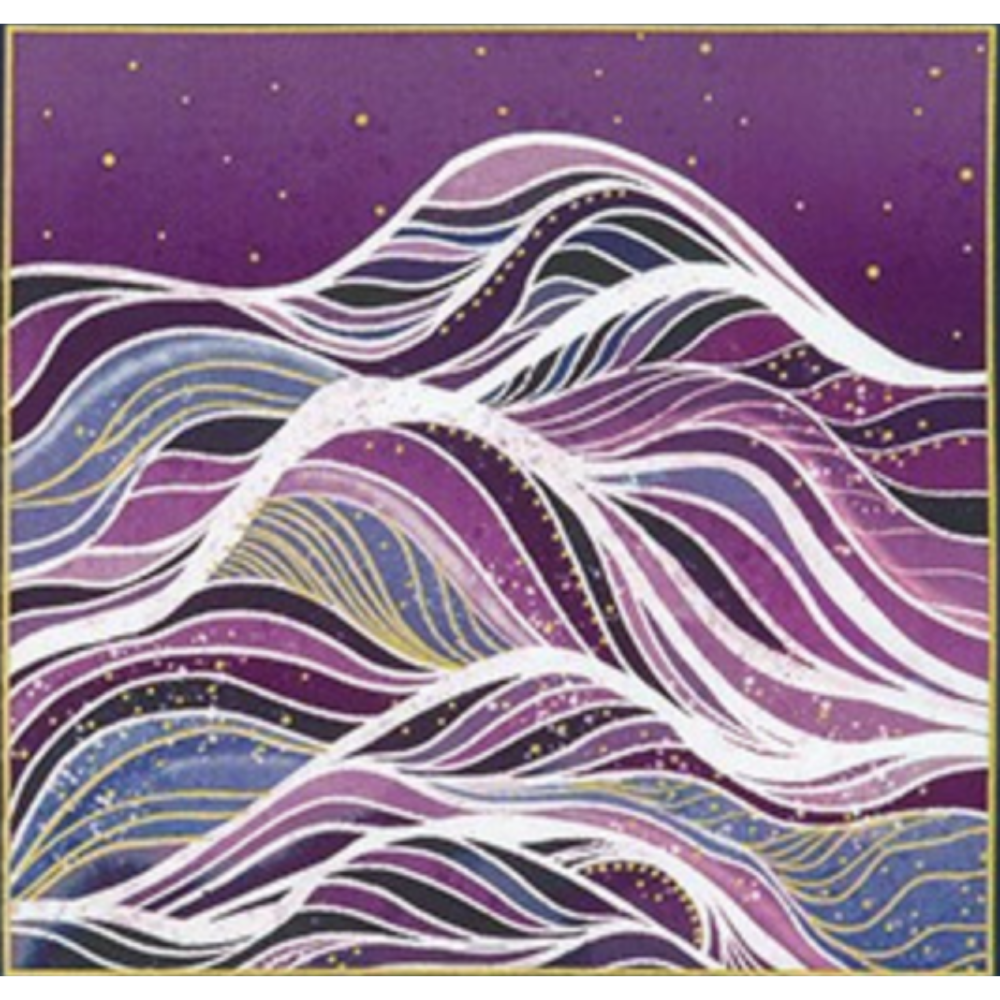 Colorful wavy patterned hills on a purple background