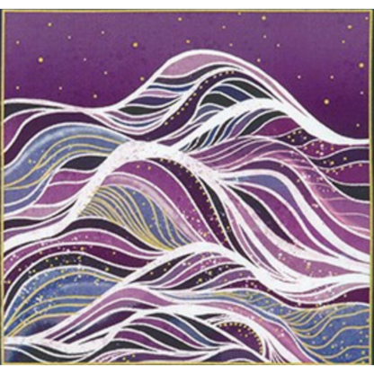 Colorful wavy patterned hills on a purple background