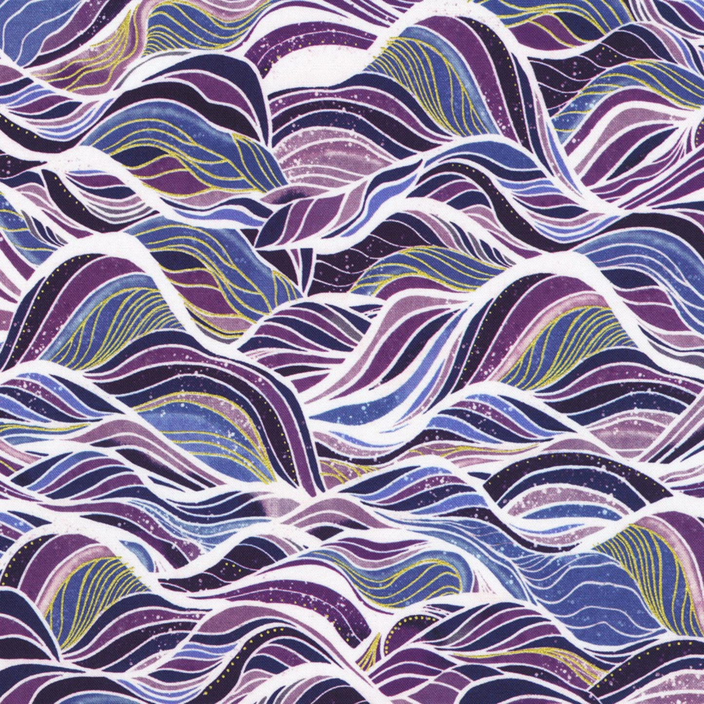 Wavy pattern with purple, blue, and green colors on a white background
