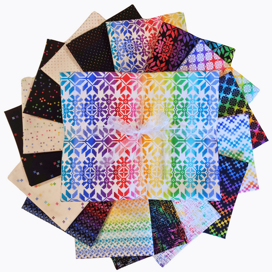 Rainbow Wonderland One-Yard Bundle contains 16 hand-cut yards of fabric each measuring approximately 36" x 44".