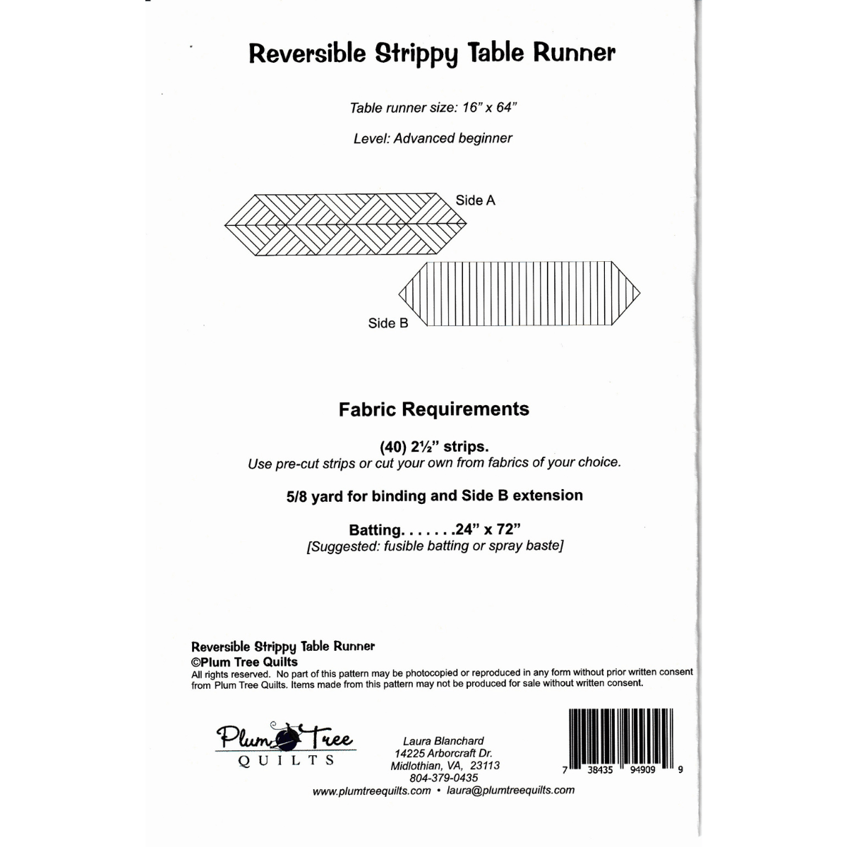 Modèle de chemin de table strippy réversible