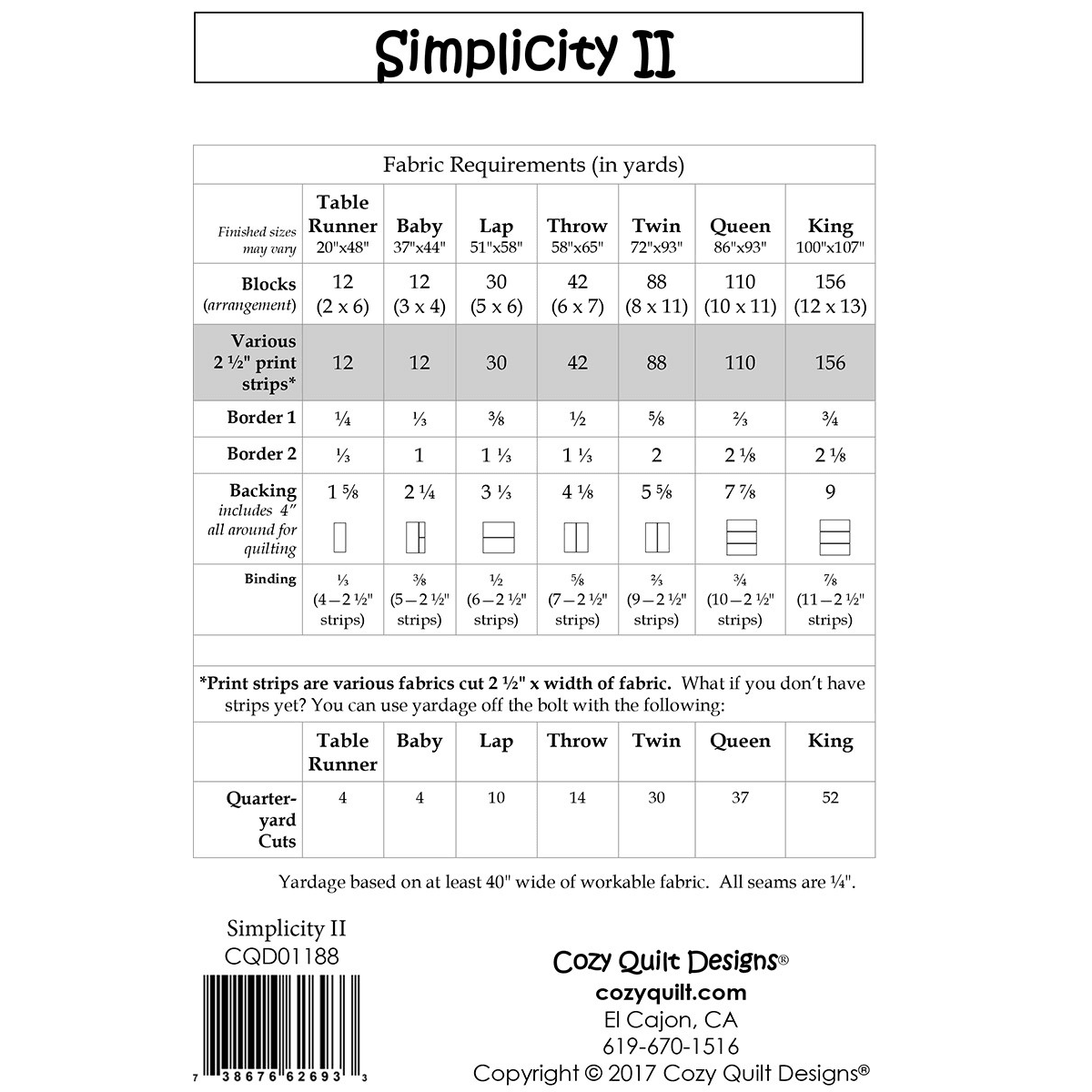 Modèle de courtepointe Simplicity II