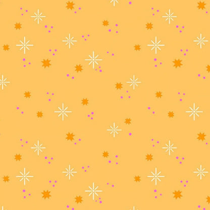 Pattern of stars and dots on a pale orange background