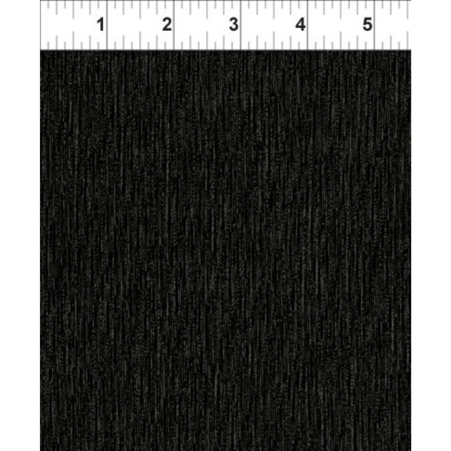 Solid black fabric swatch with a textured pattern and a ruler at the top for scale