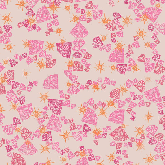 Pattern of pink and orange diamond shapes on a beige background