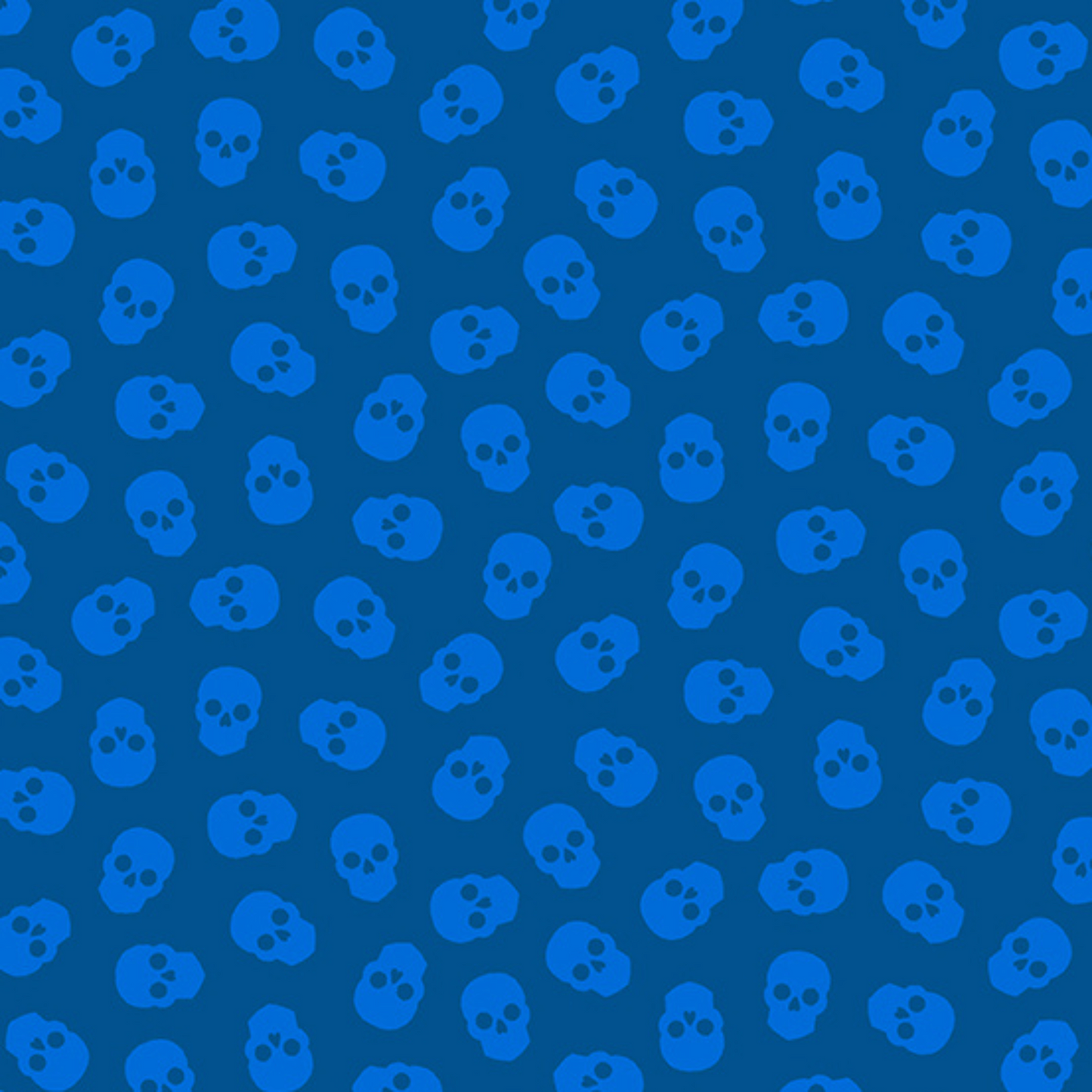 The Watcher Tainted Love in Blackberry features small blue skulls tossed across a deep blue background.