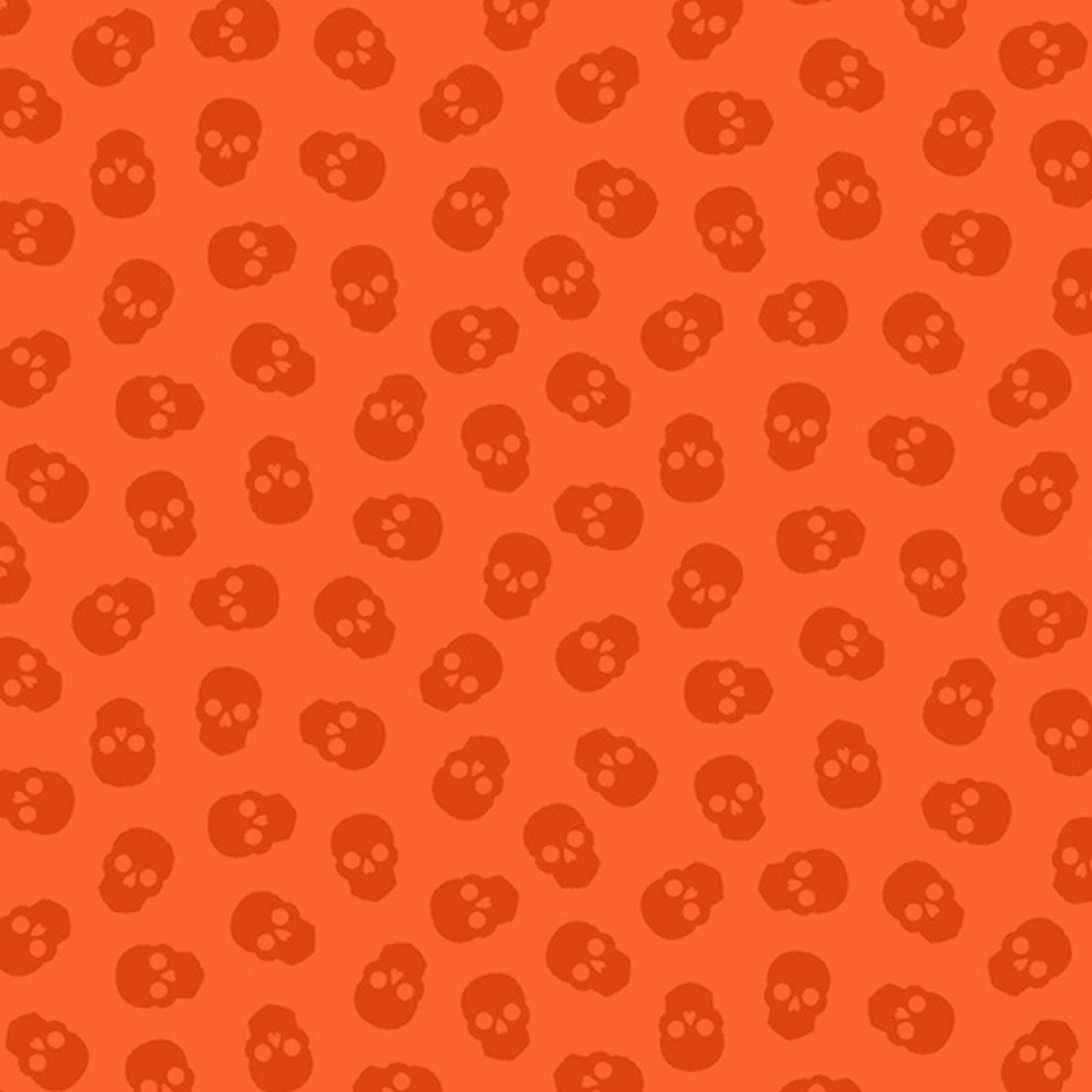 The Watcher Tainted Love in Blood Orange features small dark orange skulls tossed across a tangerine background.