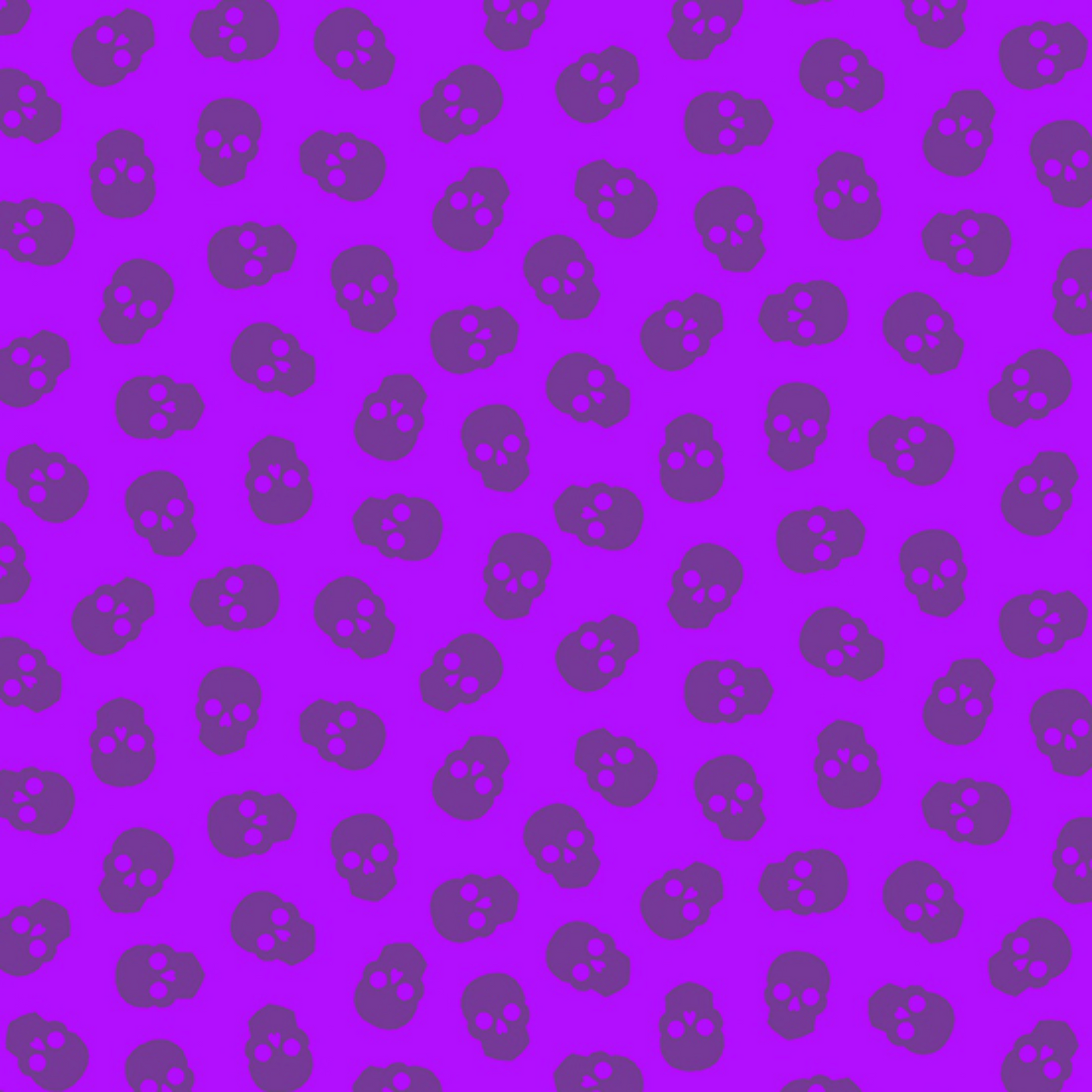 The Watcher Tainted Love in Grape features small dark skulls tossed across a royal purple background.