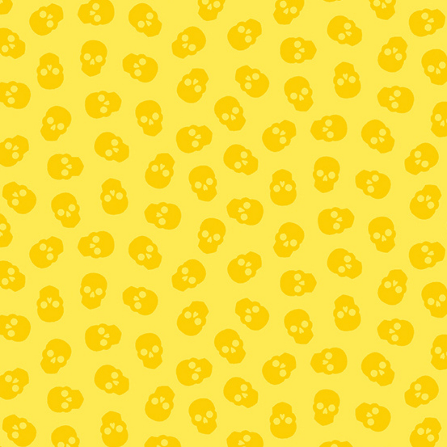 The Watcher Tainted Love in Pineapple features small gold skulls tossed across a bright yellow background.