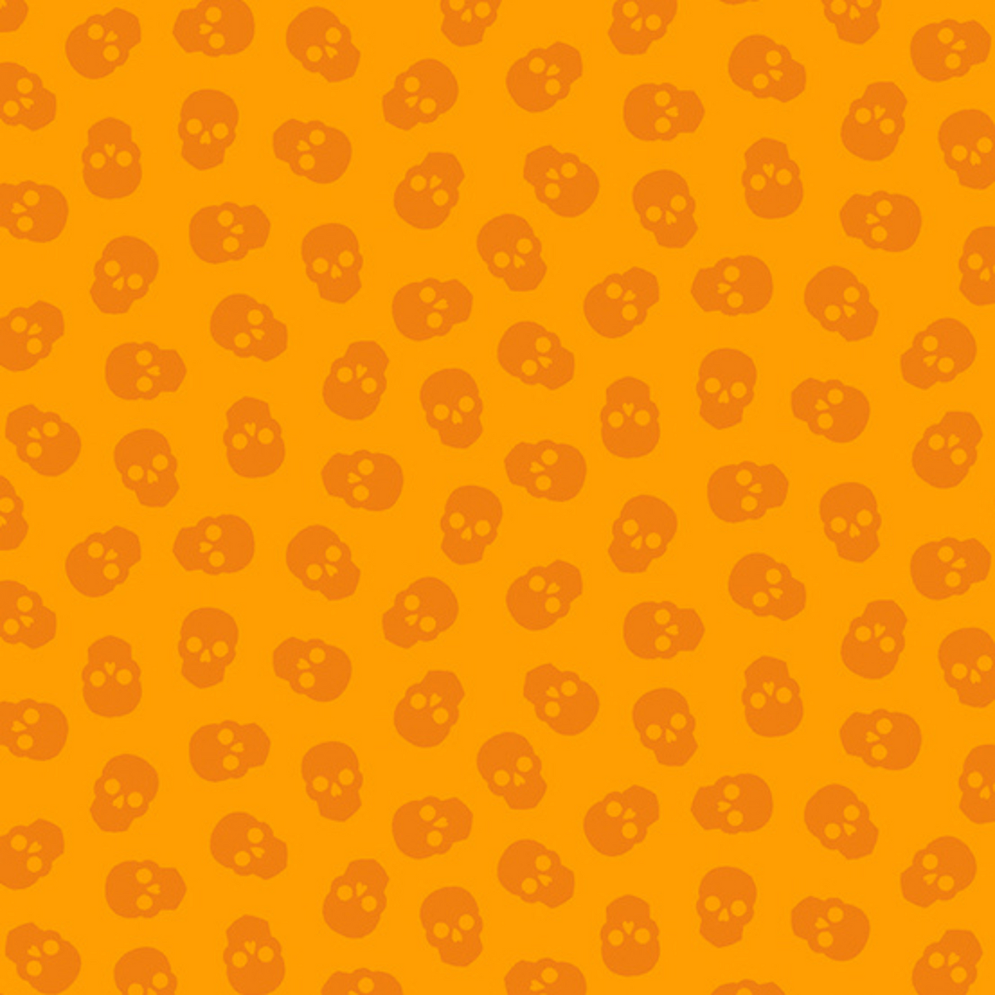 The Watcher Tainted Love in Tangerine features small orange skulls tossed across a light orange background.