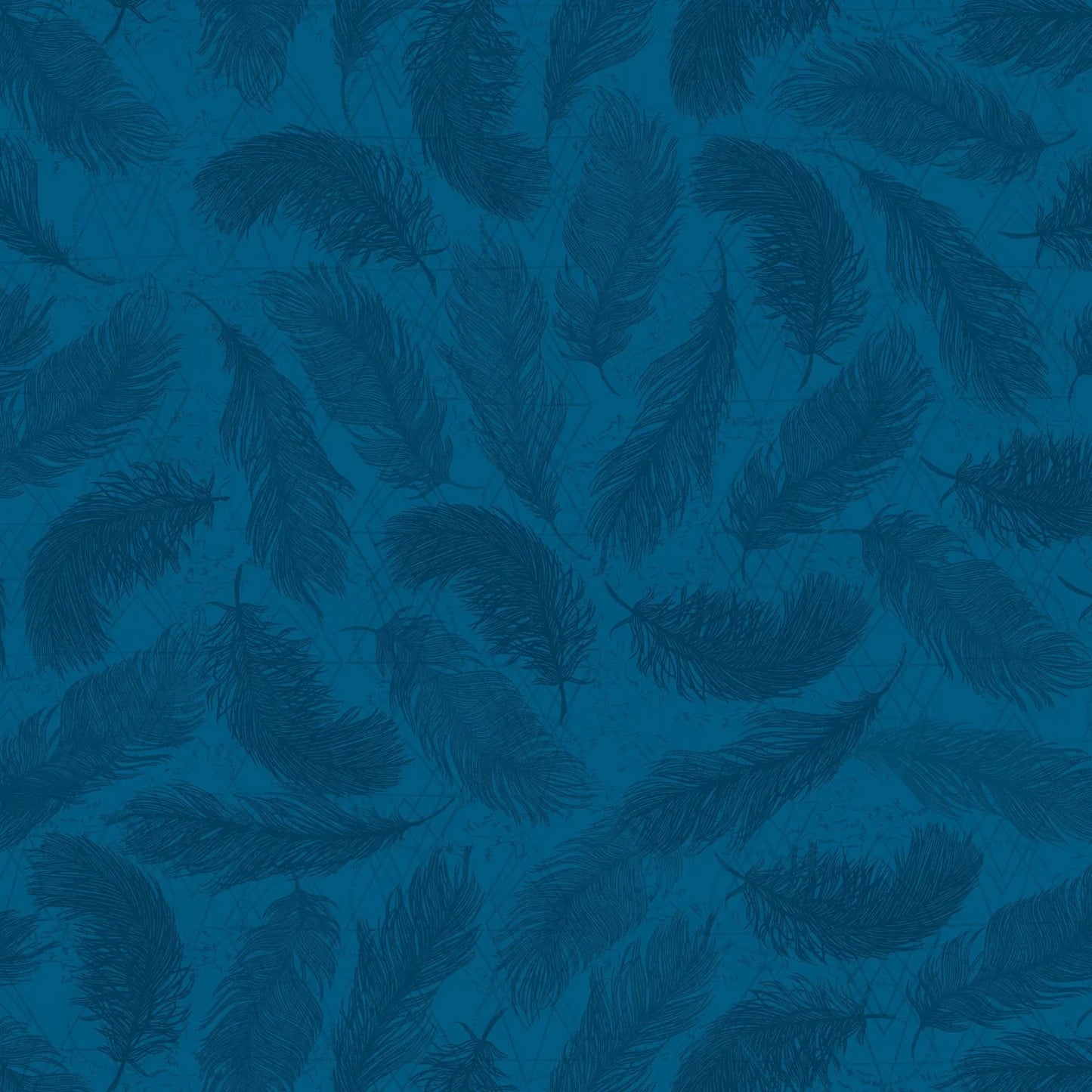 Pattern of dark blue feathers on a textured blue background