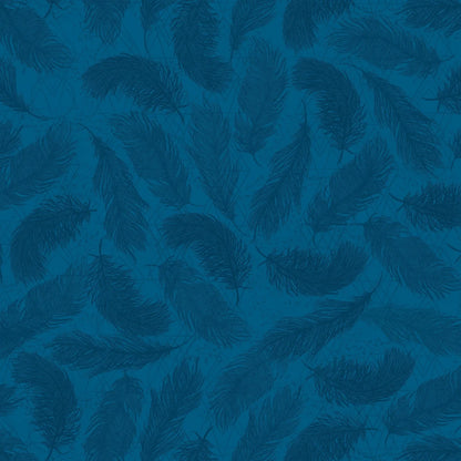 Pattern of dark blue feathers on a textured blue background