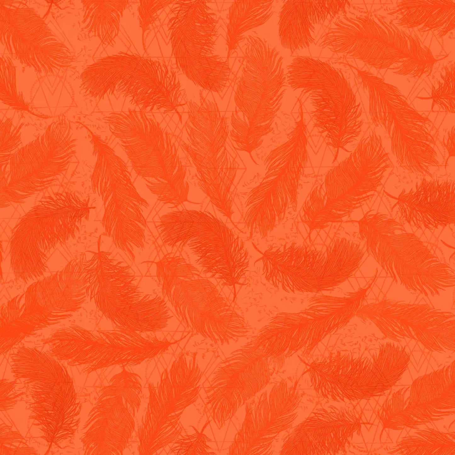 Pattern of red-orange feathers on a textured orange background.