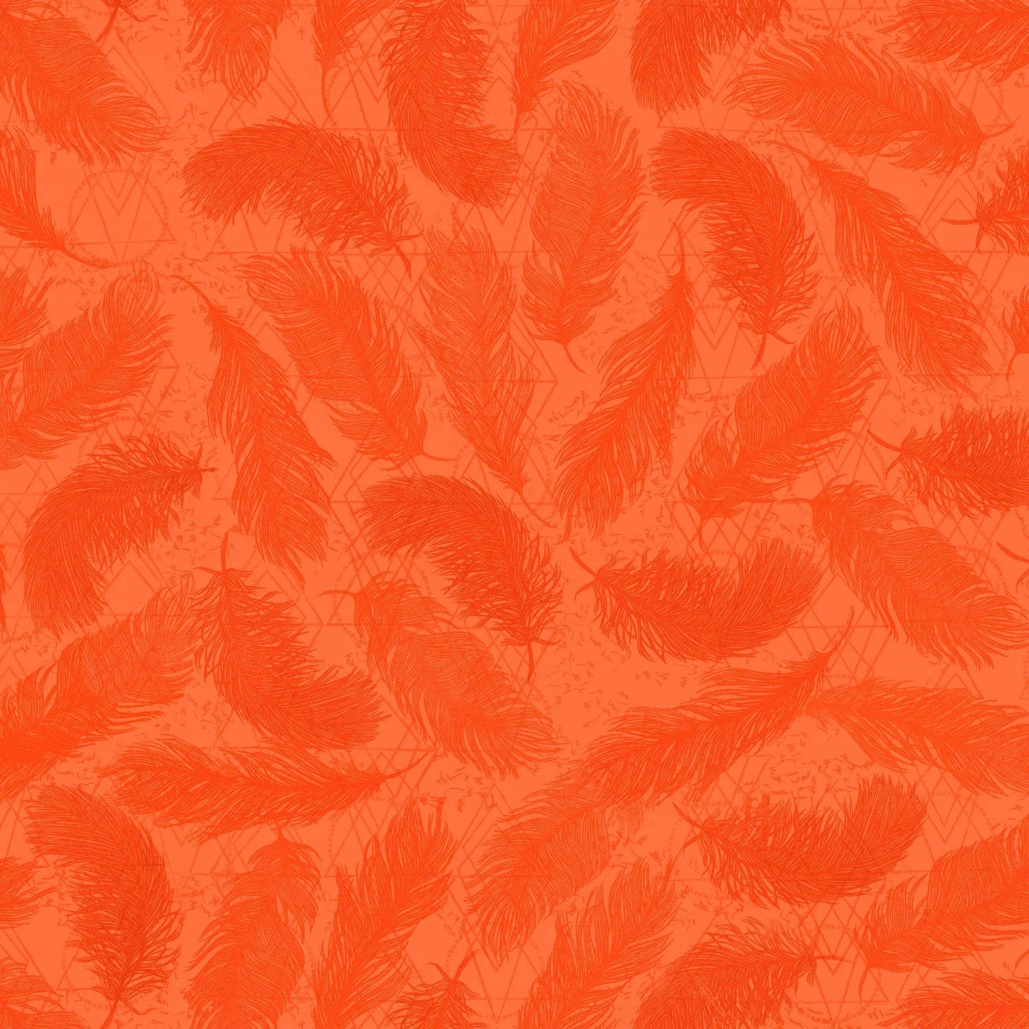 Pattern of red-orange feathers on a textured orange background.