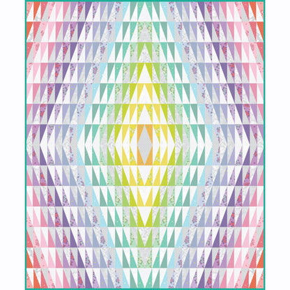 Colorful quilt with a geometric pattern on a white background