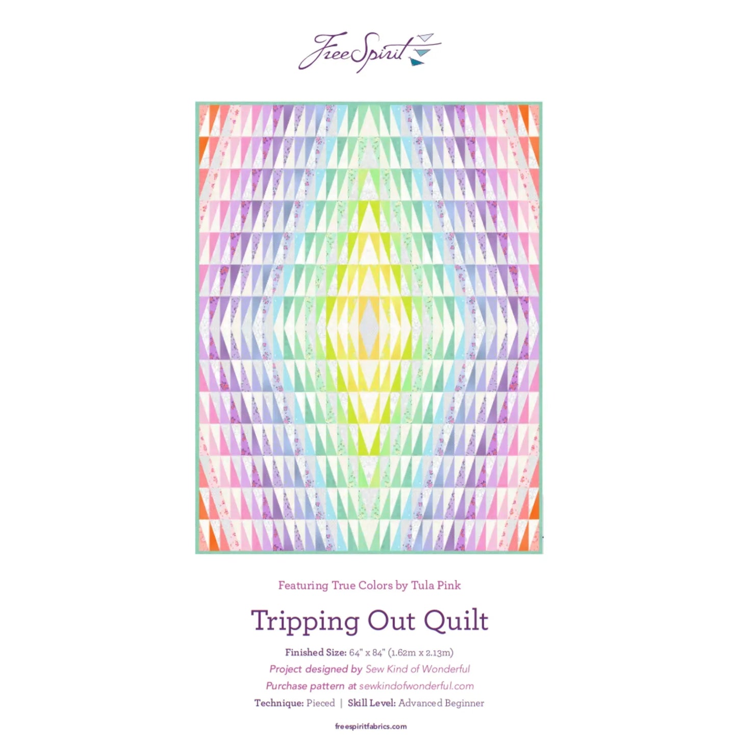 Quilt pattern cover with a colorful geometric design on a white background