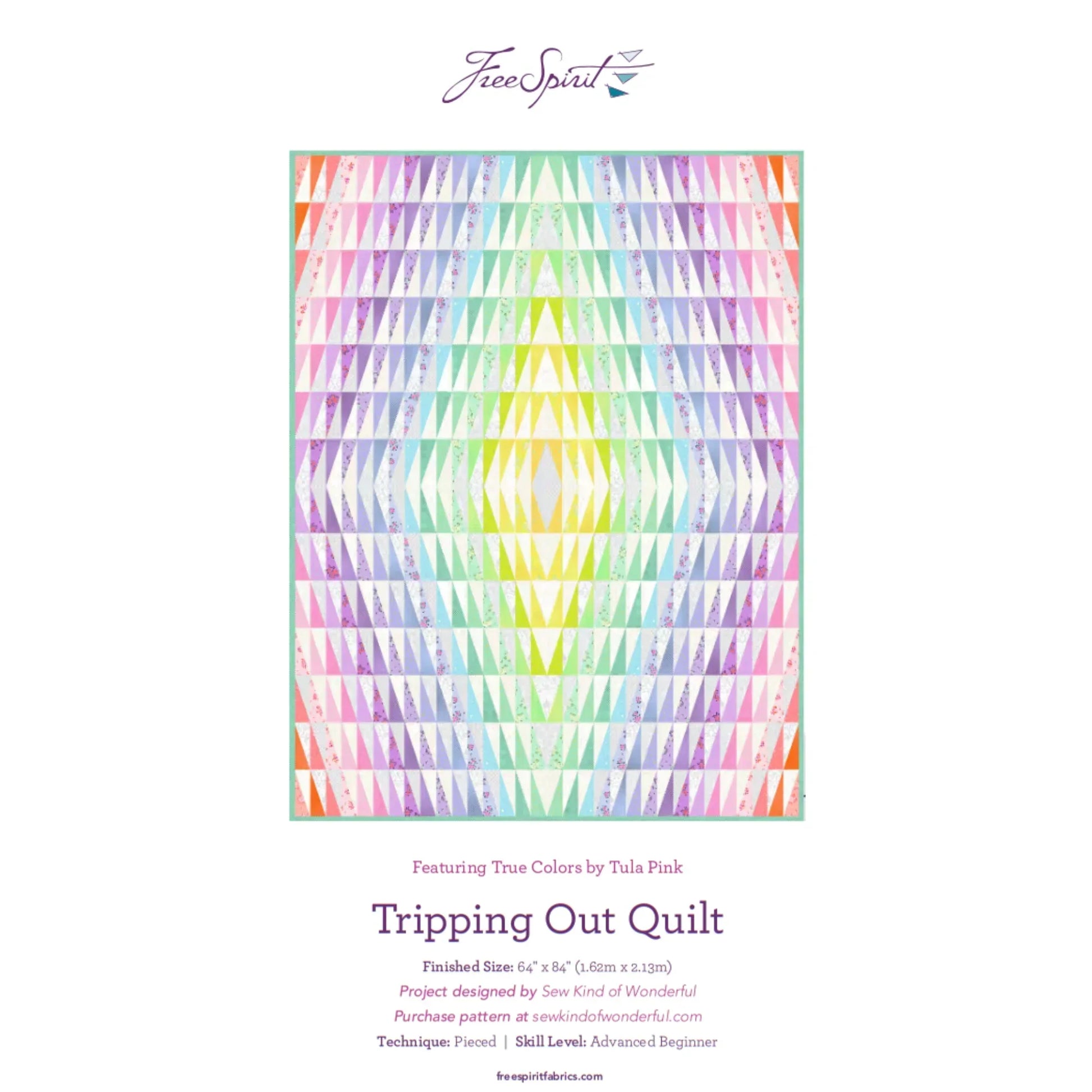 Quilt pattern cover with a colorful geometric design on a white background