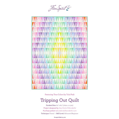 Quilt pattern cover with a colorful geometric design on a white background