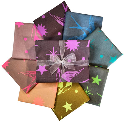 The True Colors - Neon Fairy Flakes Fat Quarter Bundle contains 8 hand-cut fat quarters measuring approximately 18" x 21".