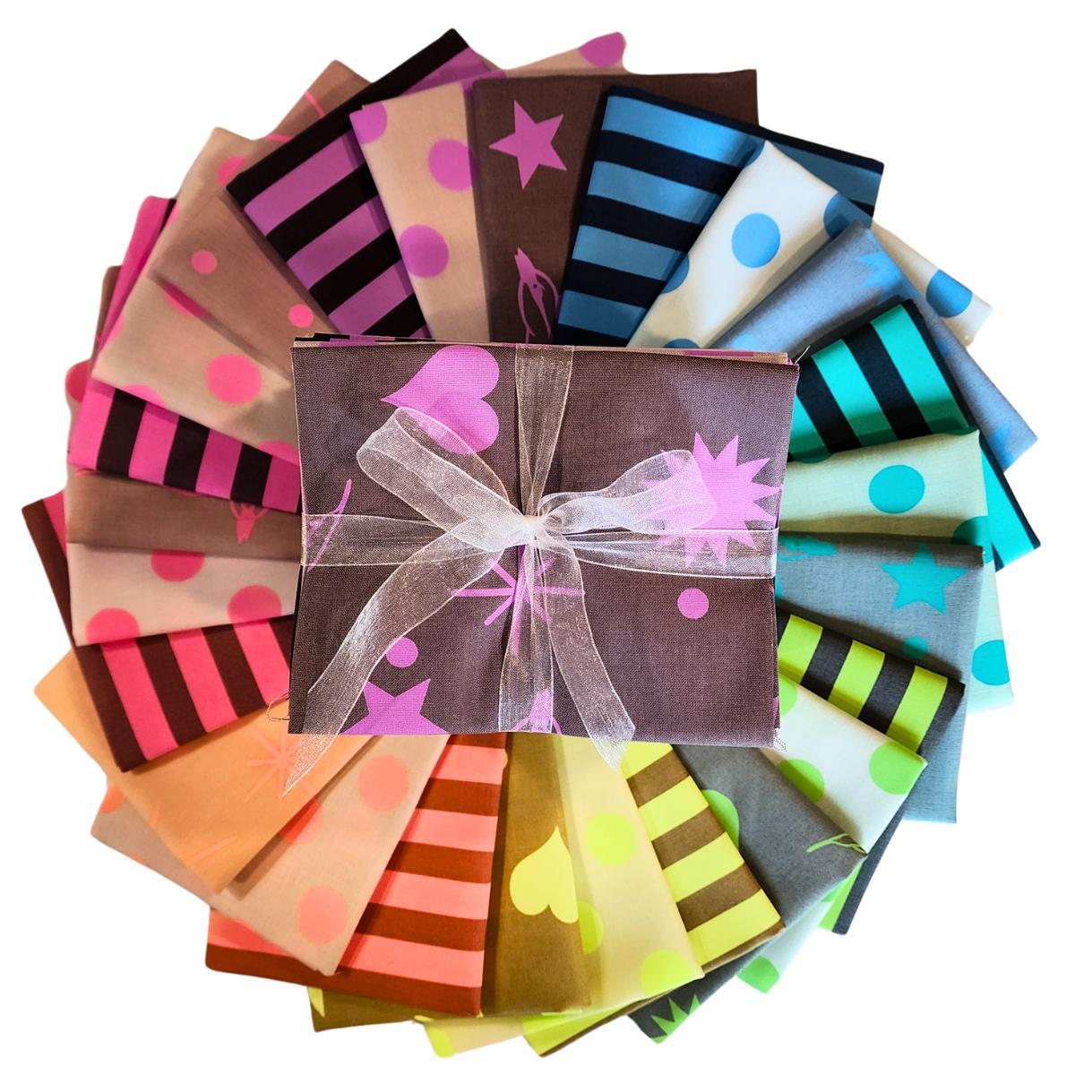 True Colors - Neon Fat Quarter Bundle contains 24 hand-cut fat quarters measuring approximately 18" x 21".