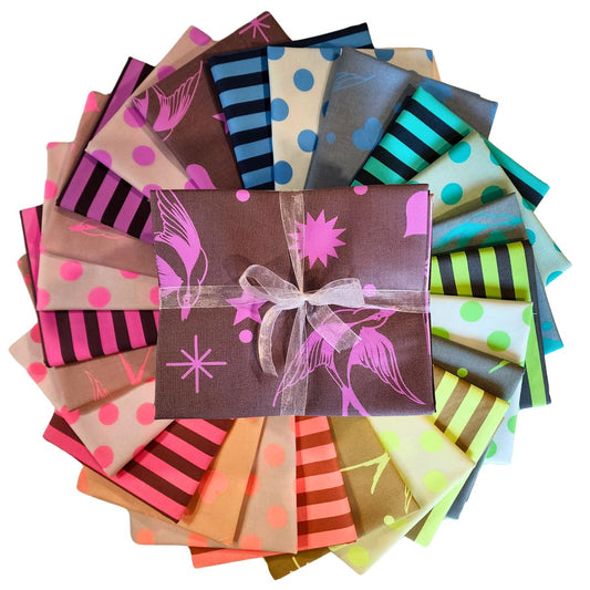 The True Colors - Neon Half-Yard Bundle contains 24 hand-cut fabric pieces measuring approximately 18" x 43".