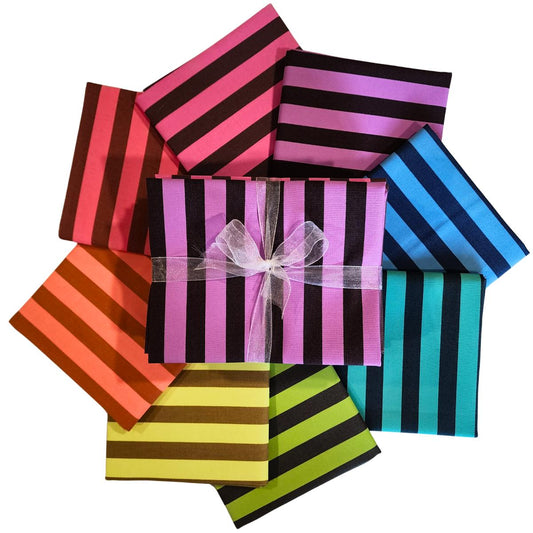 The True Colors - Neon Tent Stripe Fat Quarter Bundle contains 8 hand-cut fat quarters measuring approximately 18" x 21".