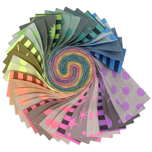 True Colors - Neon Jelly Roll contains 40 2 1/2" strips of fabric with some prints duplicated.